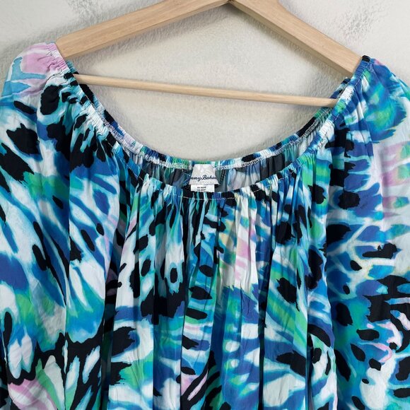 Tommy Bahama Womens XL Blue Green A Line Crinkled Dress Flowy Lightweight - Picture 9 of 11